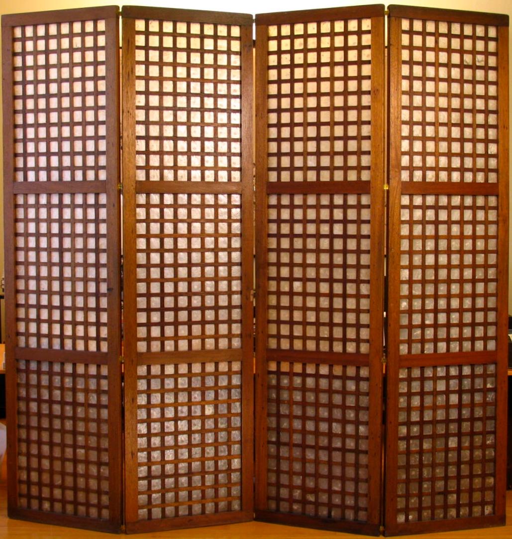 Spanish Colonial Set of Vintage Philippines Hardwood and Capiz Shell Window and Door Panels For Sale