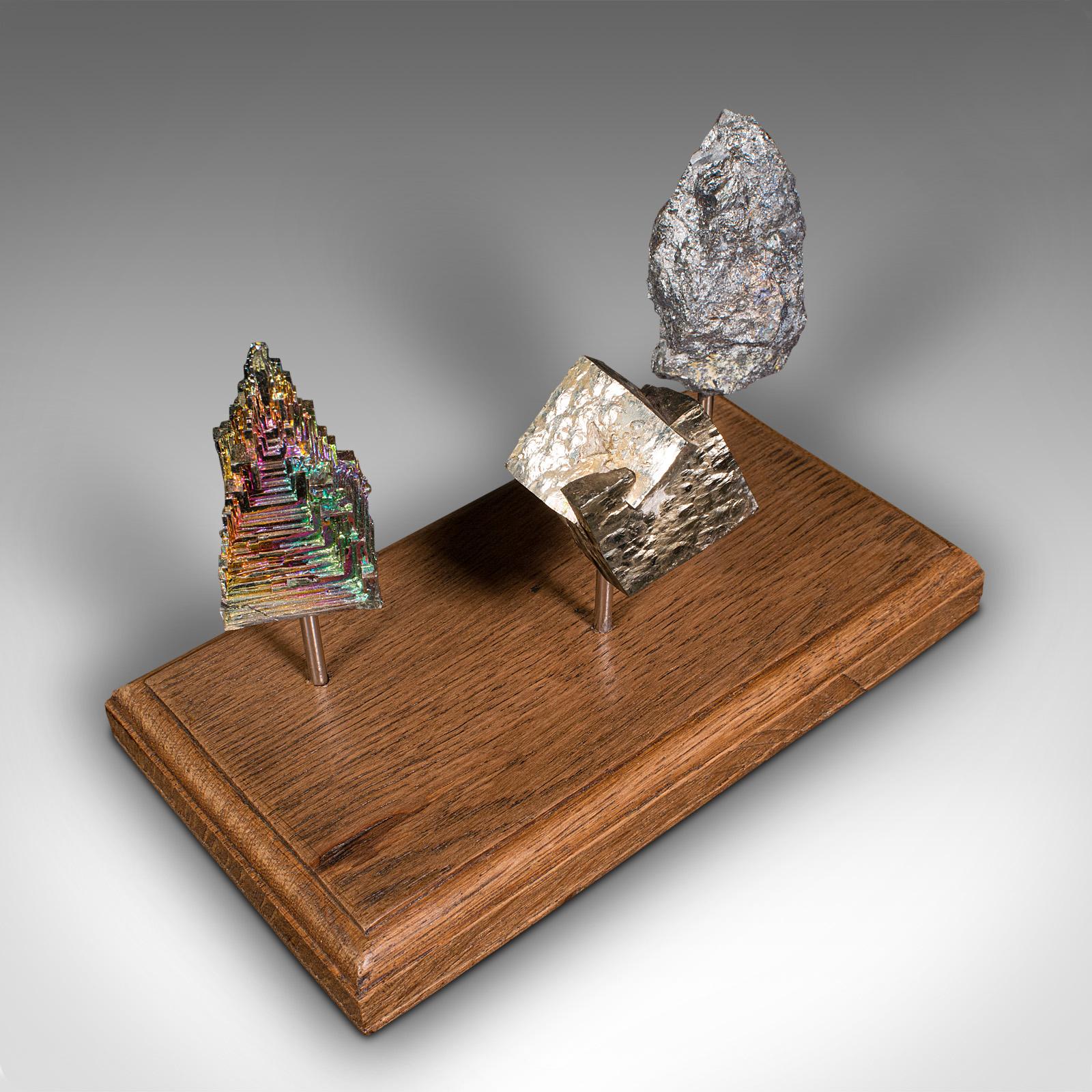 Precious Stone Set of Vintage Rare Earth Metals, Continental, Decorative Display, Oak Plinth For Sale