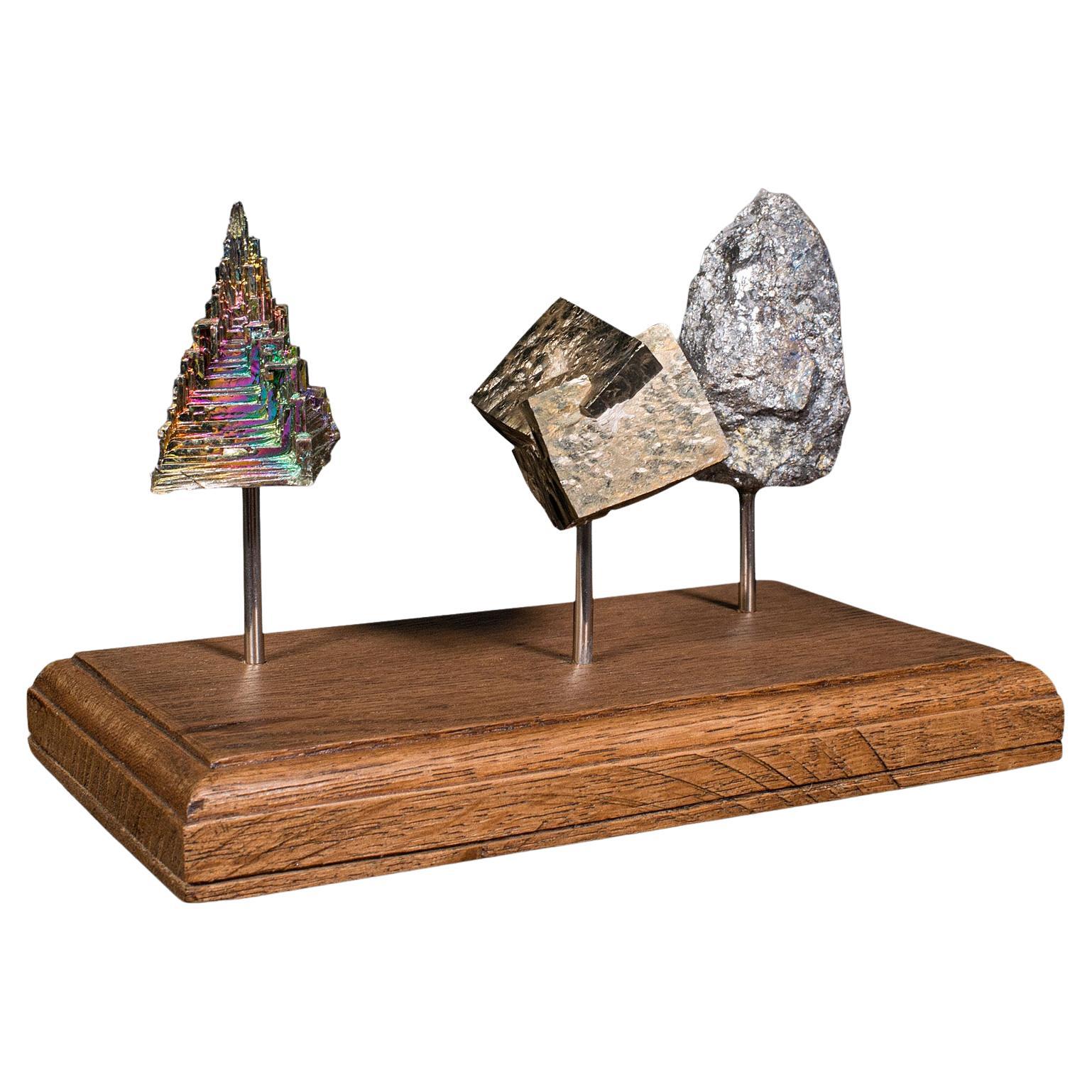 Set of Vintage Rare Earth Metals, Continental, Decorative Display, Oak Plinth