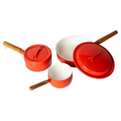 Set of Retro Enamel Saucepans by Seppo Mallat for Finel Arabia Finland, 1960s