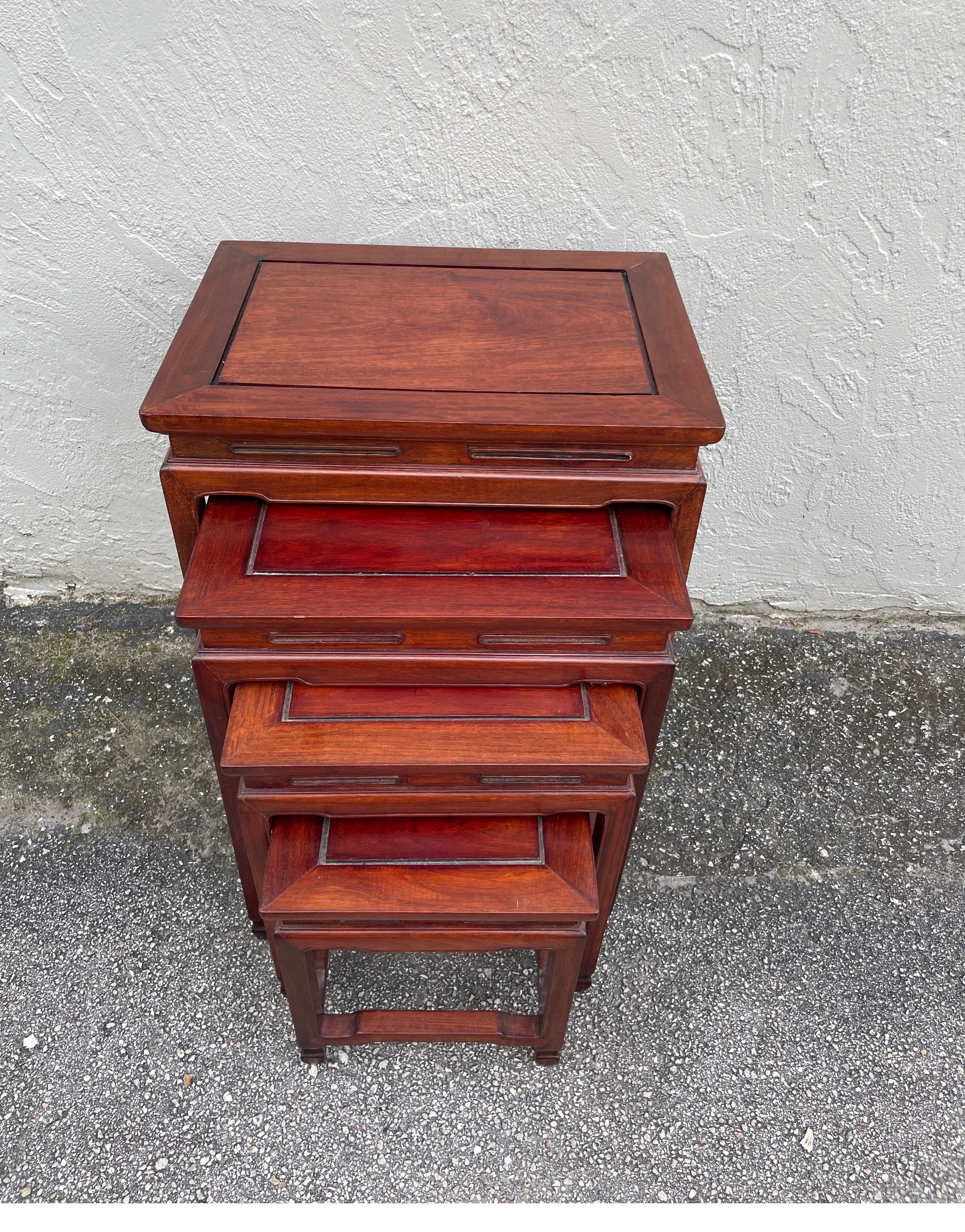 Chinese Set of Vintage Rosewood Ming Dynasty Style Nesting Tables For Sale