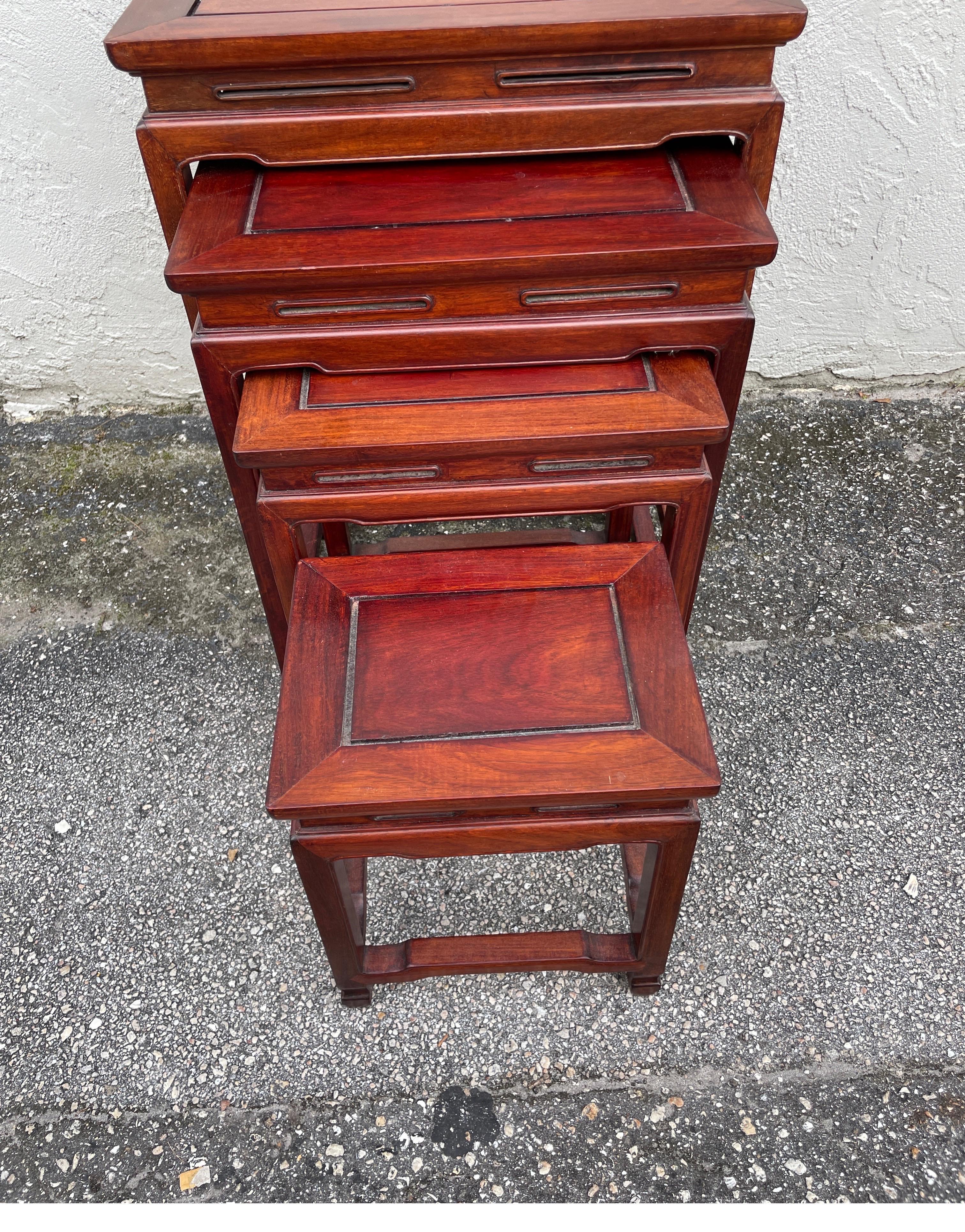 Set of Vintage Rosewood Ming Dynasty Style Nesting Tables For Sale 1
