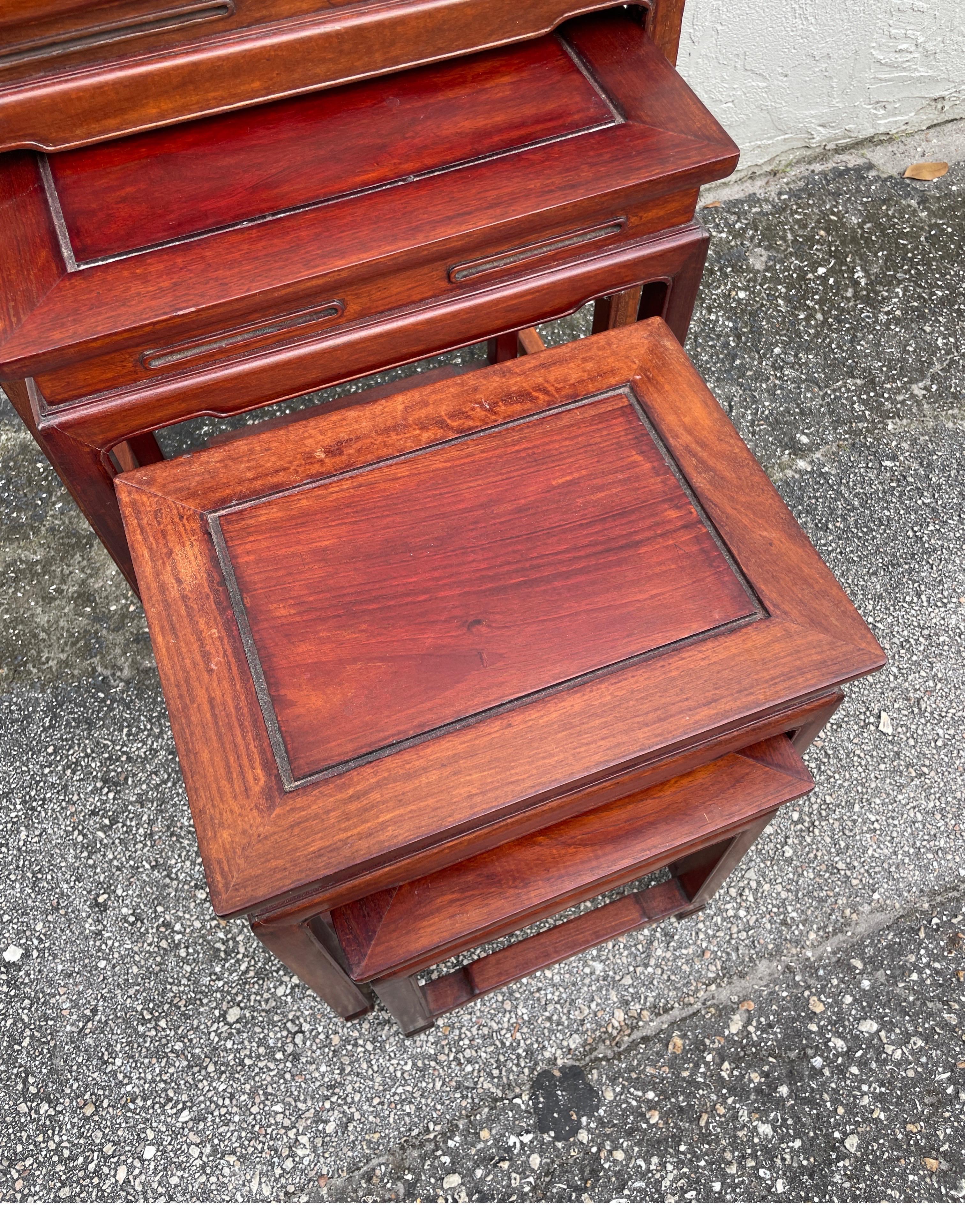 Set of Vintage Rosewood Ming Dynasty Style Nesting Tables For Sale 2