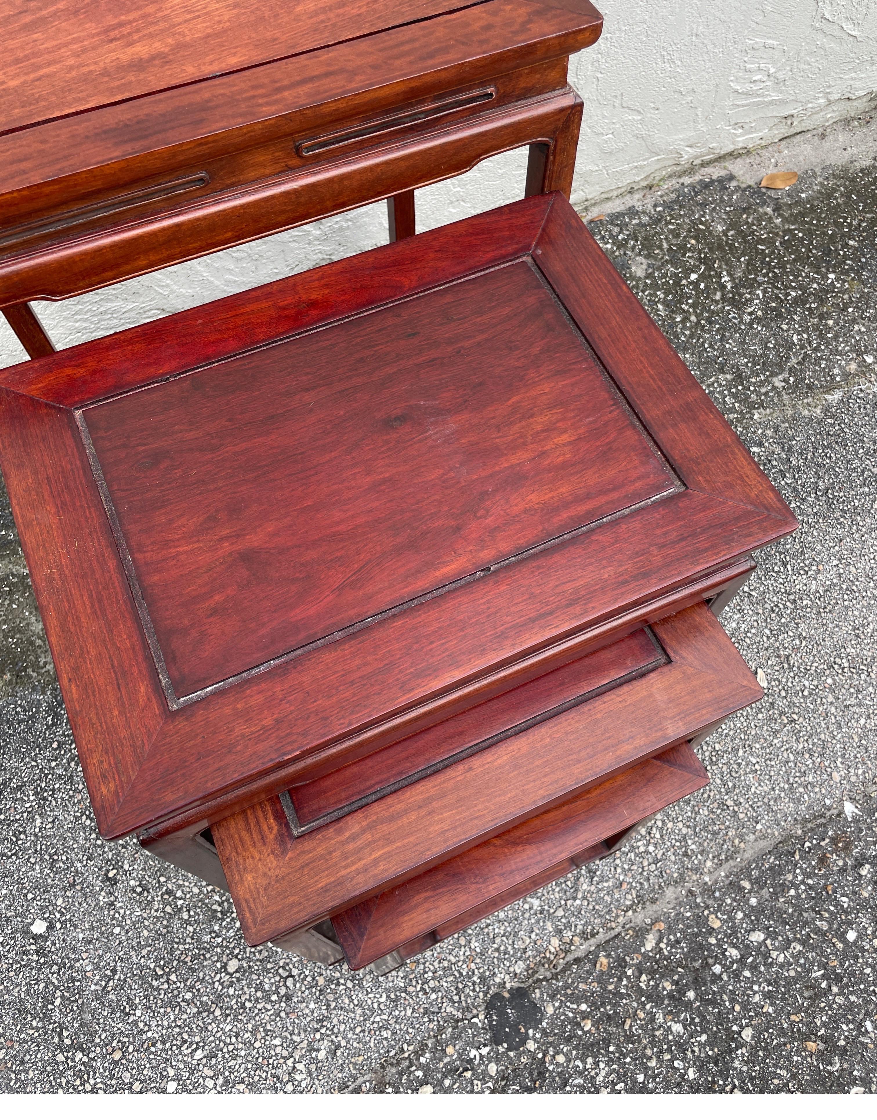 Set of Vintage Rosewood Ming Dynasty Style Nesting Tables For Sale 3