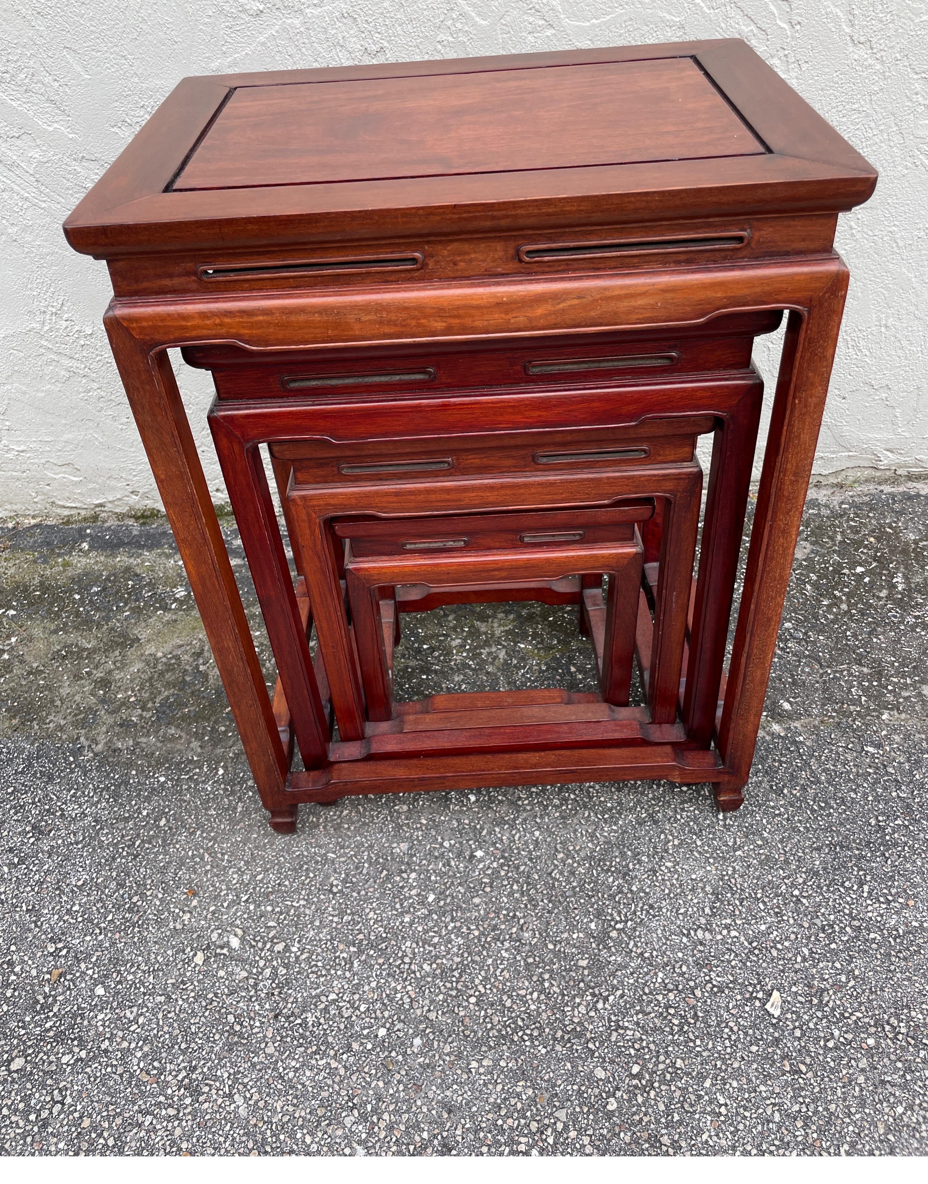 Set of Vintage Rosewood Ming Dynasty Style Nesting Tables For Sale 4