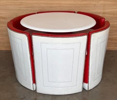 Set of Vintage Round table with Six Chairs in Red and White Leather
