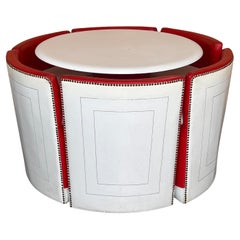 Set of Vintage Round table with Six Chairs in Red and White Leather