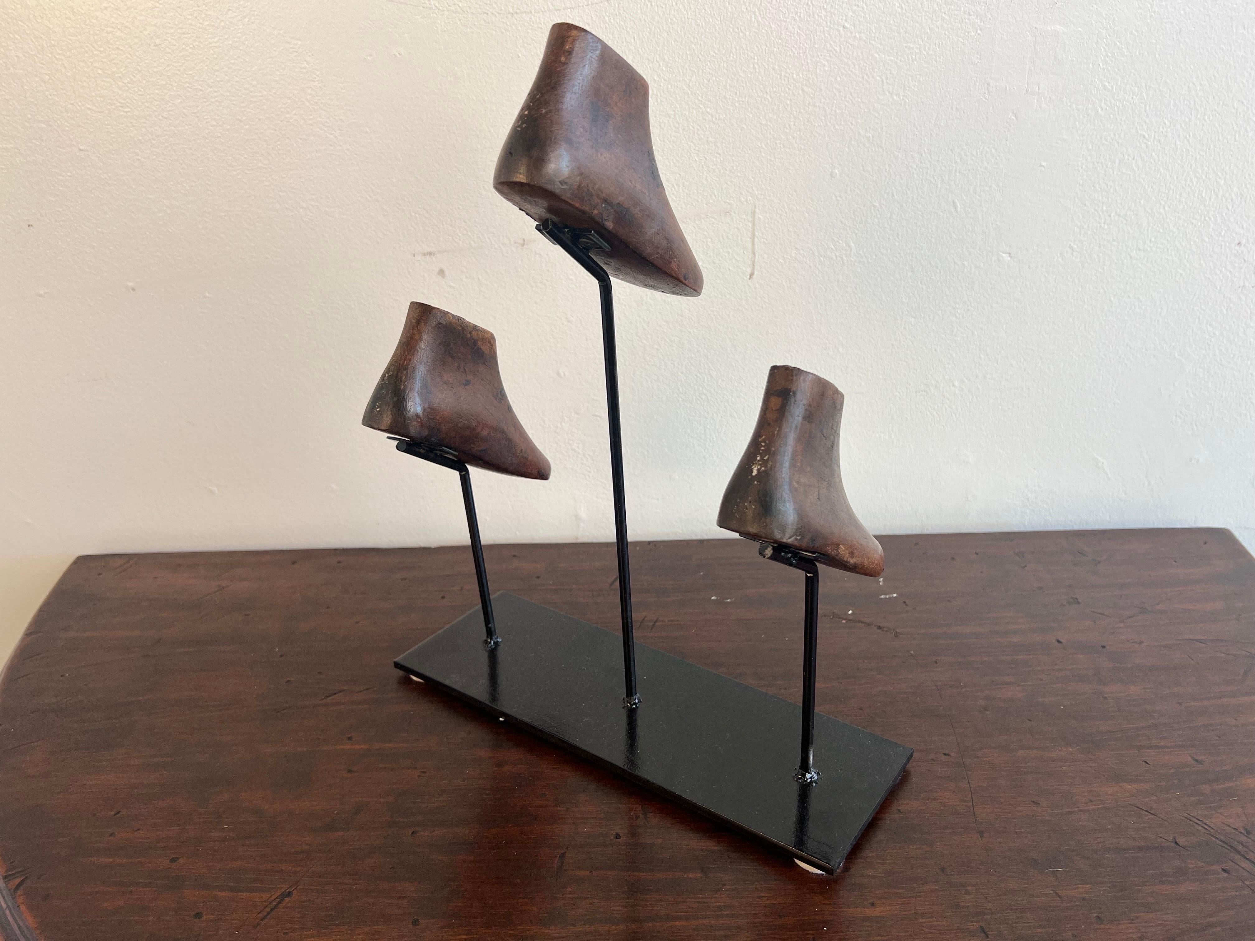 Early 20th Century Set of Vintage Shoe Forms Mounted on Iron Base For Sale