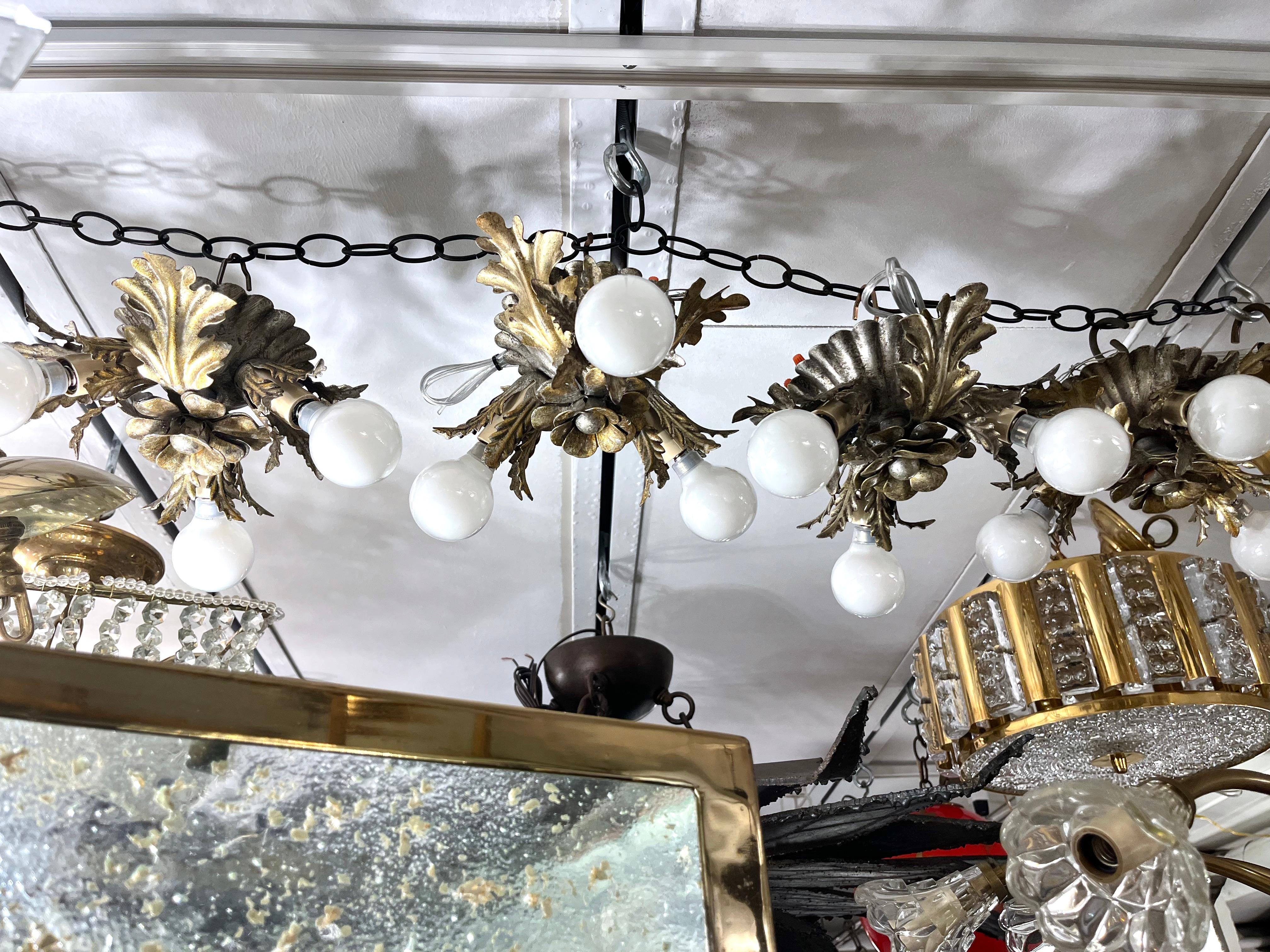 Mid-20th Century Set of Vintage Silver-Leaf Flush Fixtures, Sold Individually For Sale