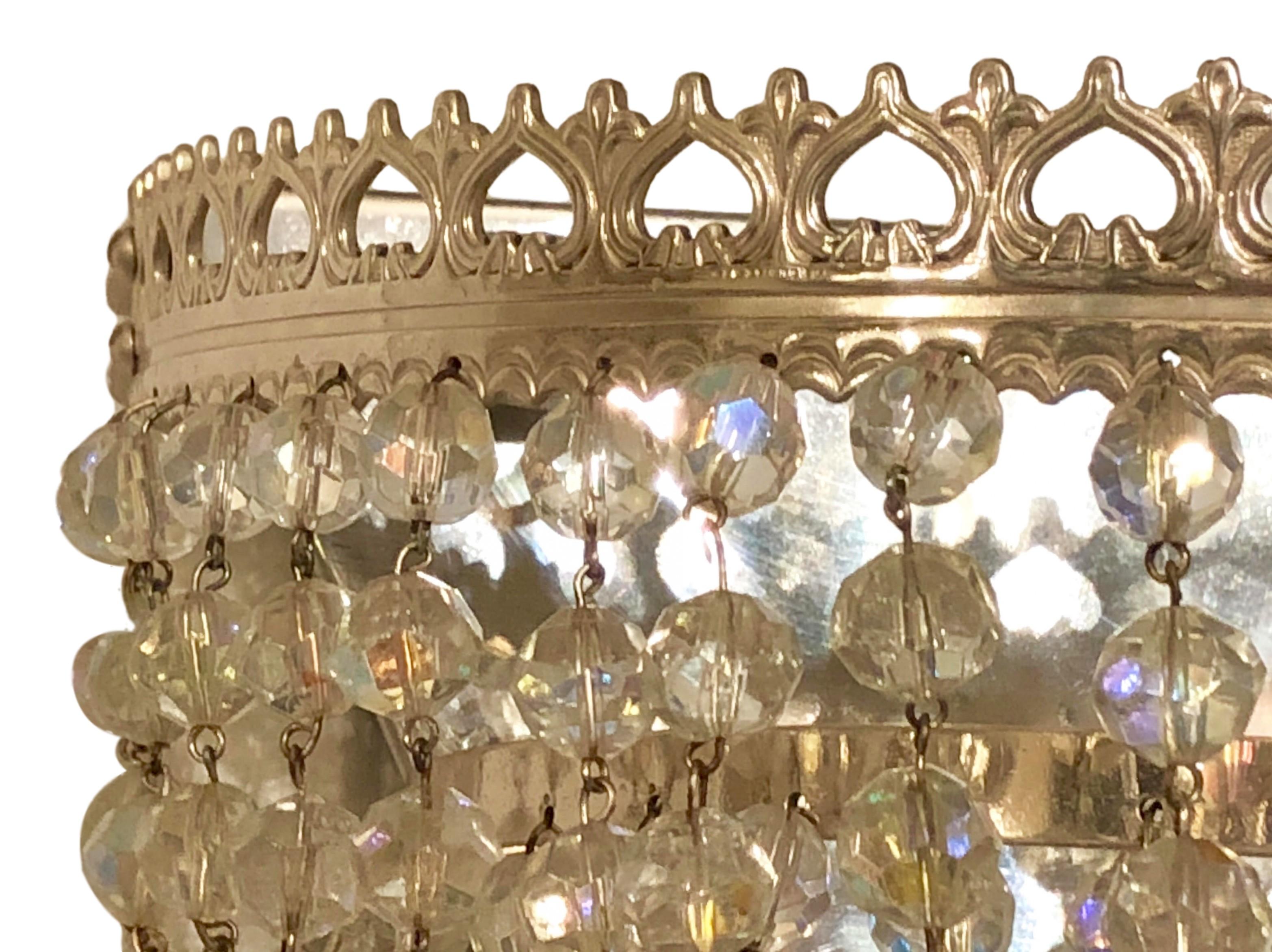 Set of Vintage Silver Plated Crystal Sconces In Good Condition For Sale In New York, NY