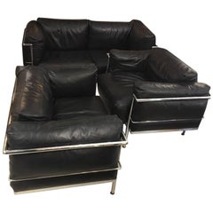 Set of Vintage Sofa and Two Club Chairs by Alivar for Le Corbusier, 1980s