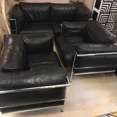 Set of Vintage Sofa and Two Club Chairs by Alivar for Le Corbusier, 1980s