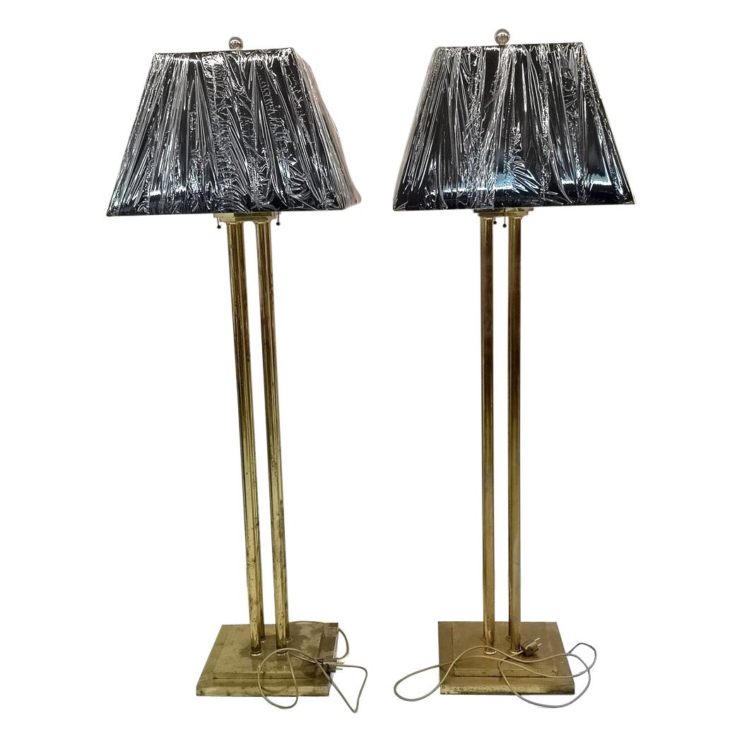 Set of Vintage Standard Lamp with Black and Gold Shades