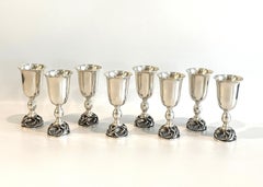 Set of Vintage Sterling Silver Cordials, Aperitifs or Shot Glasses, with Case