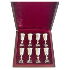 Set of Vintage Sterling Silver Cordials, Aperitifs or Shot Glasses, with Case