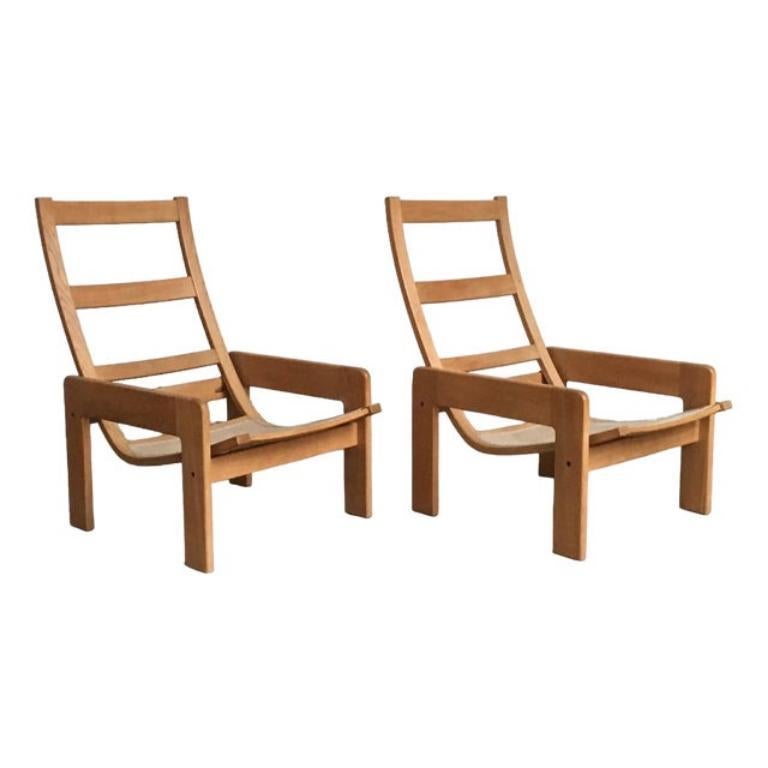 Ensemble de chaises longues vintage en hêtre suédois par Yngve Ekström pour Swedese, 1970 en vente