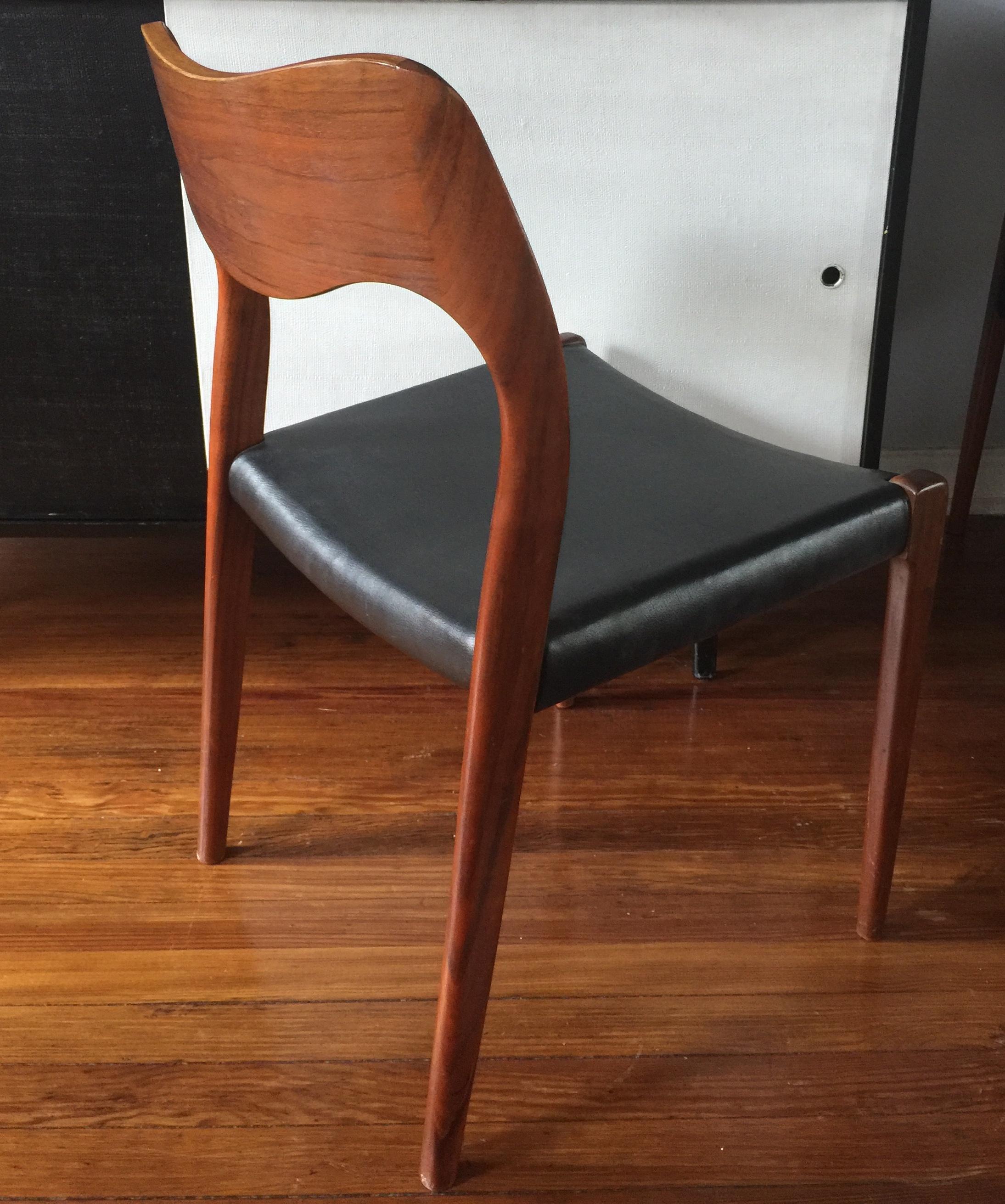 Leather Set of Vintage Teak Dining Chairs by Moller