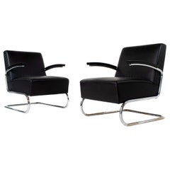 Set of Vintage Thonet Leather Lounge Chairs Model S411