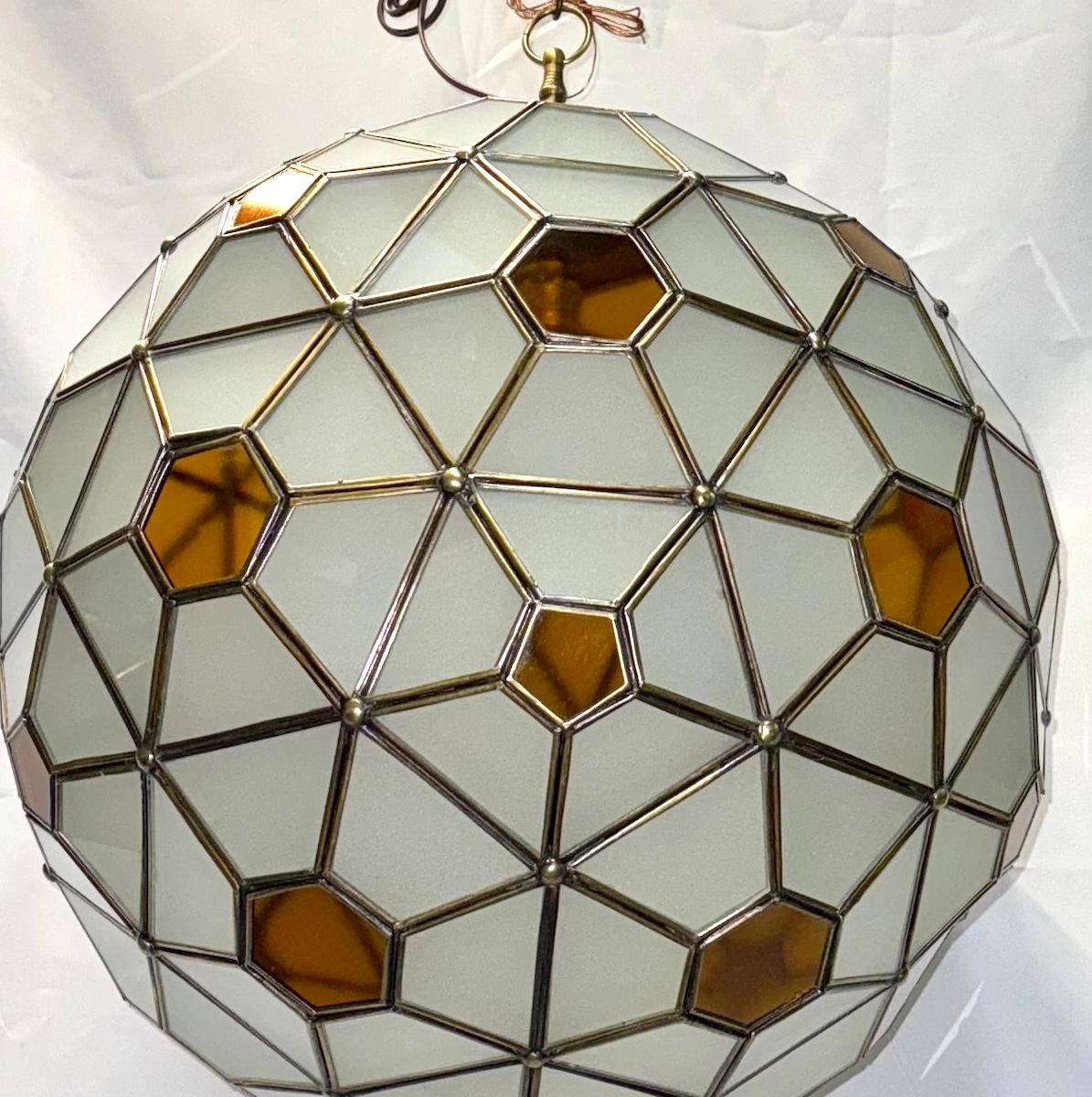 Moroccan Set of Vintage Tole and Amber glass Lanterns, Sold Individually For Sale