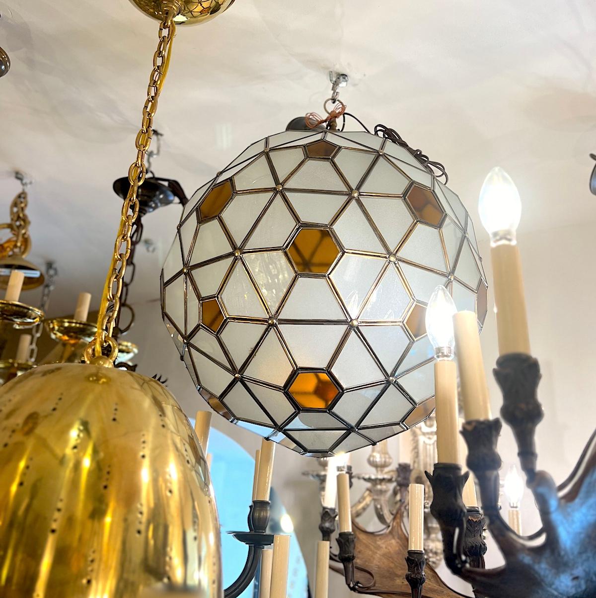 Set of Vintage Tole and Amber glass Lanterns, Sold Individually In Good Condition For Sale In New York, NY
