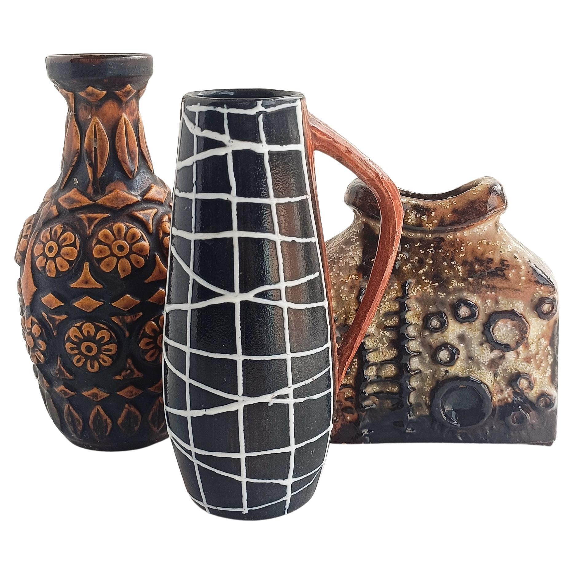Glazed Set of Vintage West German and Spanish Mid Century Signed Ceramic Vases, 1960s For Sale