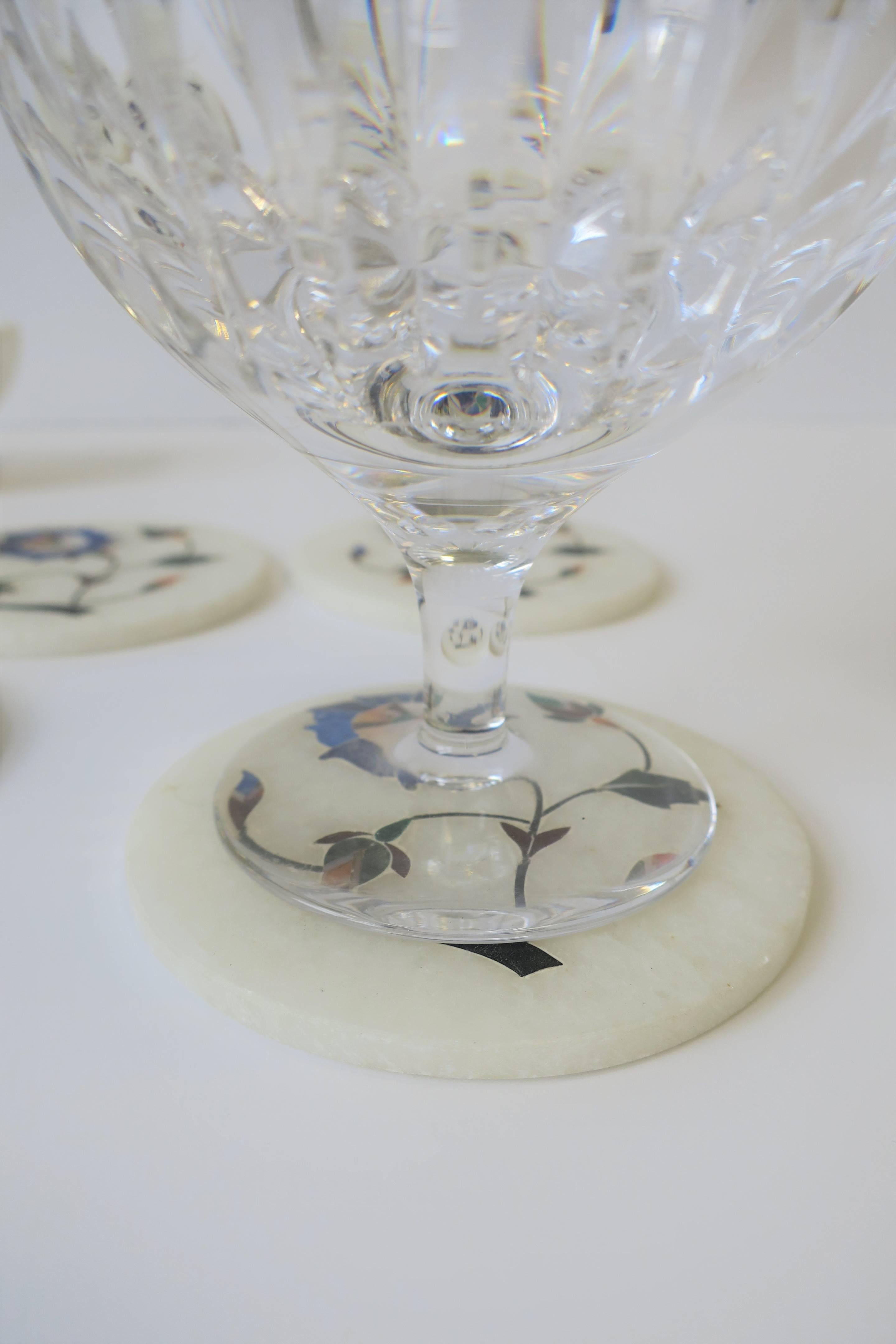 Set of Vintage White Granite Marble Coaster Set with Inlay Design 1
