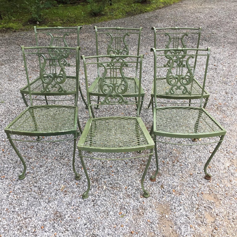 Set of Vintage Woodard Wrought Iron Lyre Themed Chairs at 1stDibs