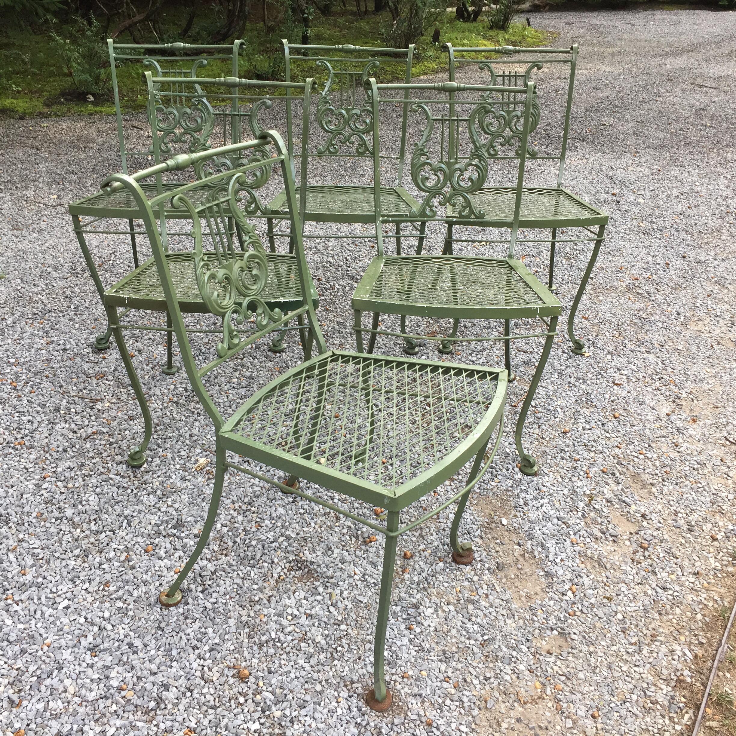 Mid-20th Century Set of Vintage Woodard Wrought Iron Lyre Themed Chairs