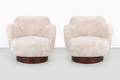 Set of Vladimir Kagan  Swivel Lounge Chairs Shearling + Rosewood
