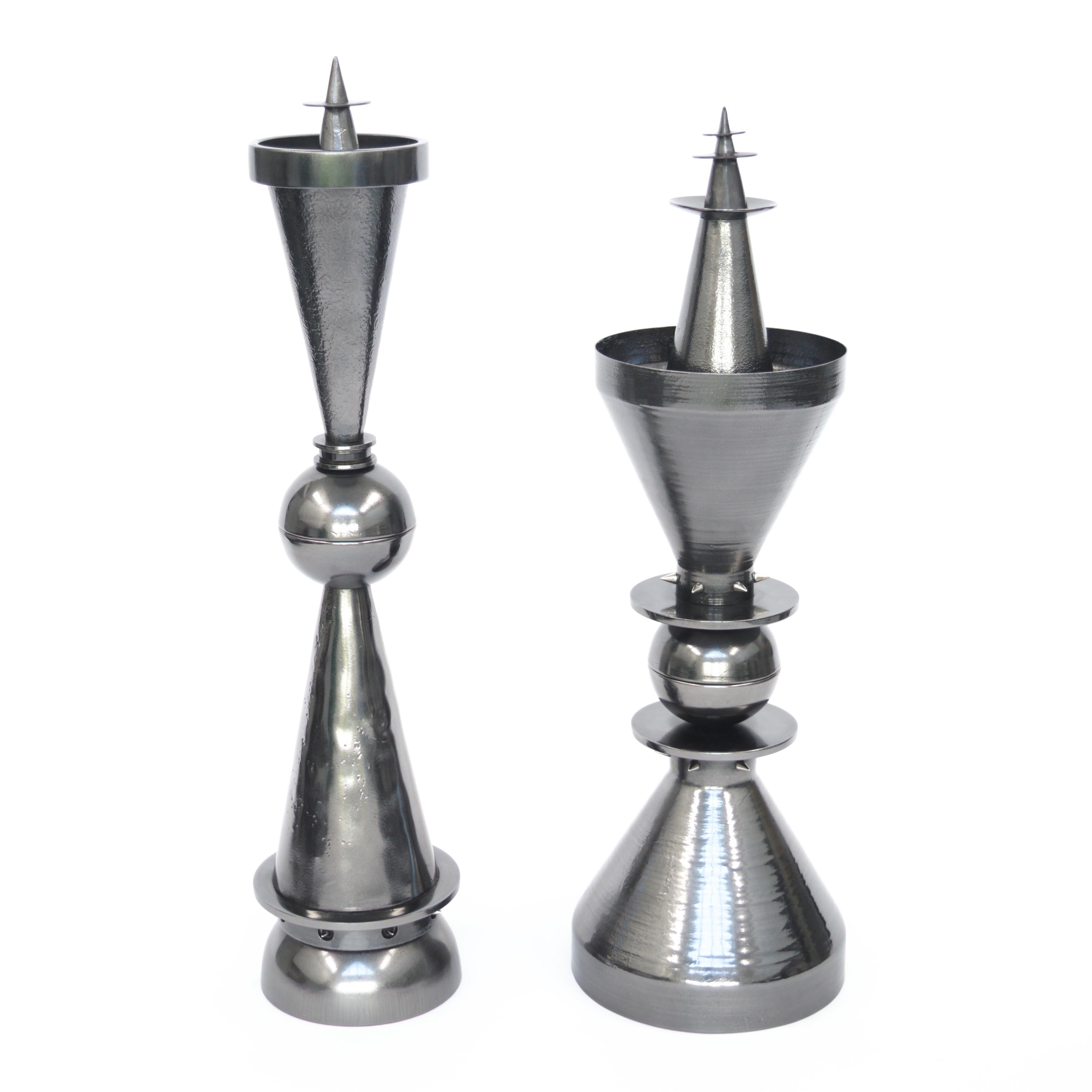 Steel Set of Vulcan Candlesticks by Connor Holland For Sale