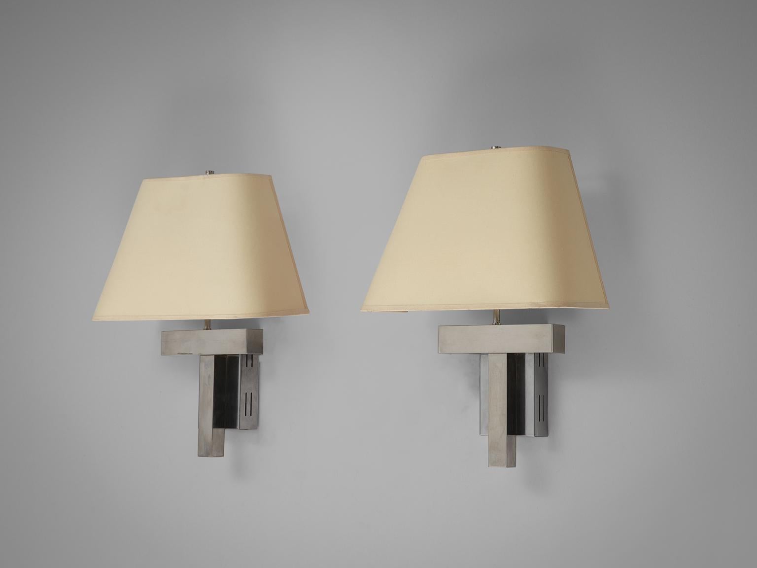 Late 20th Century Wall Lights in Canvas and Chrome For Sale