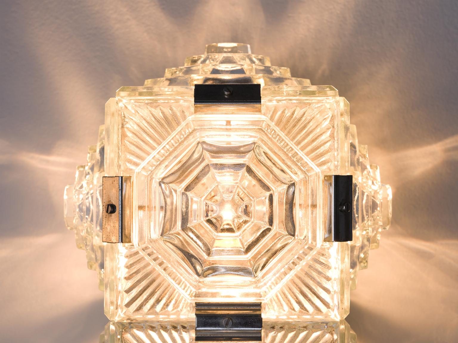 Mid-Century Modern Set of Wall Lights with Structured Glass