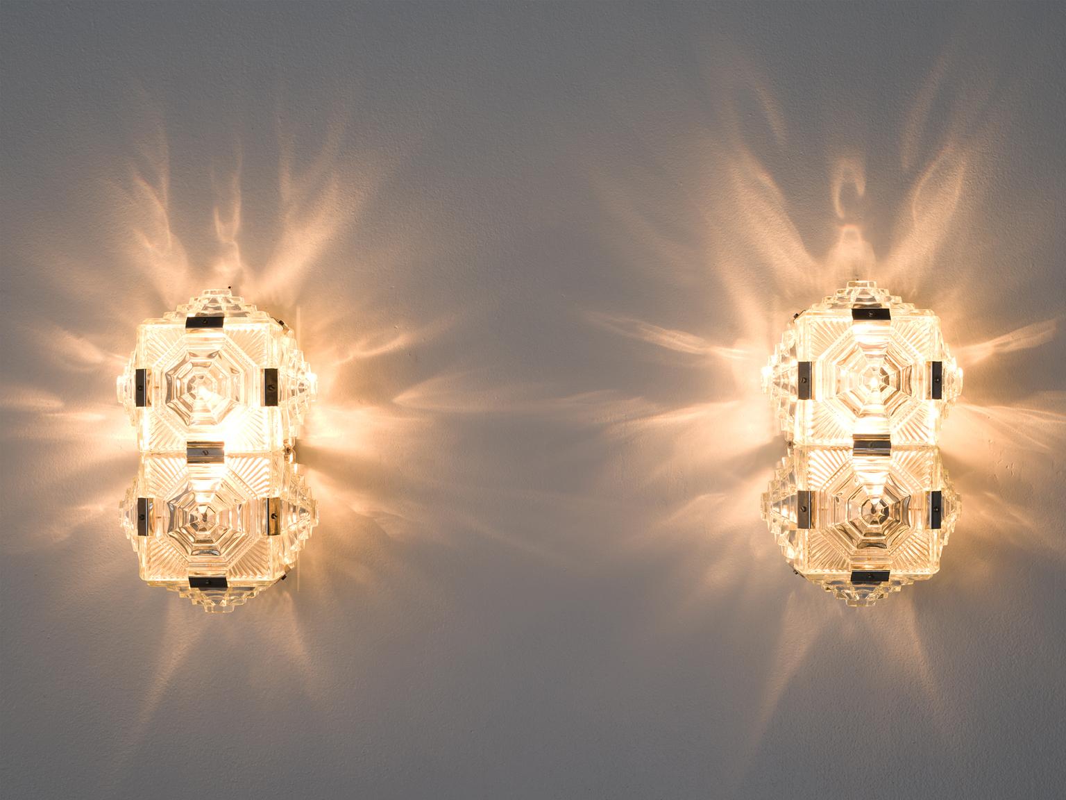 European Set of Wall Lights with Structured Glass