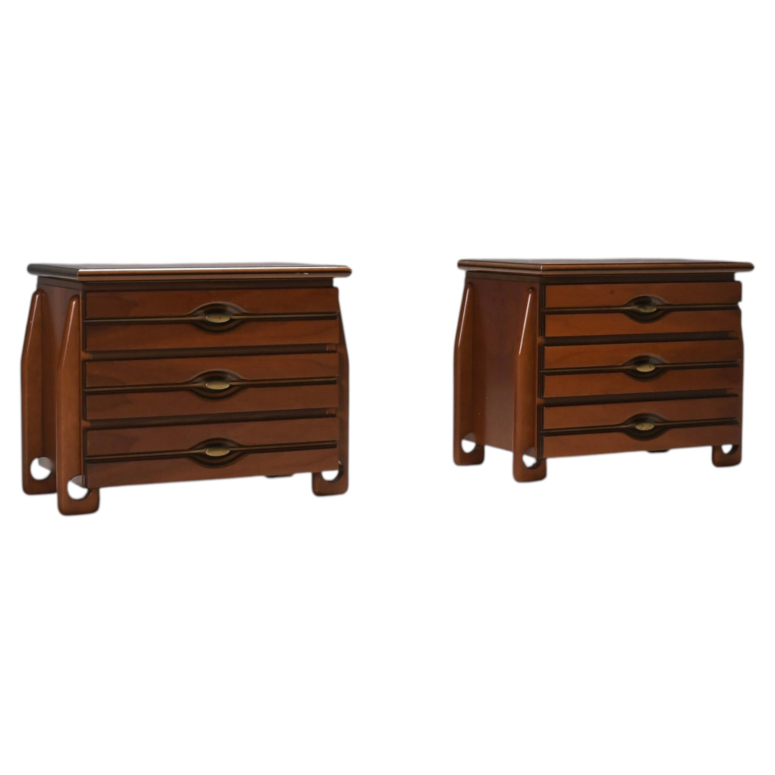 Set of Walnut Cabinets / Chest of Drawers by Mobil Girgi, Italy 1970s For Sale