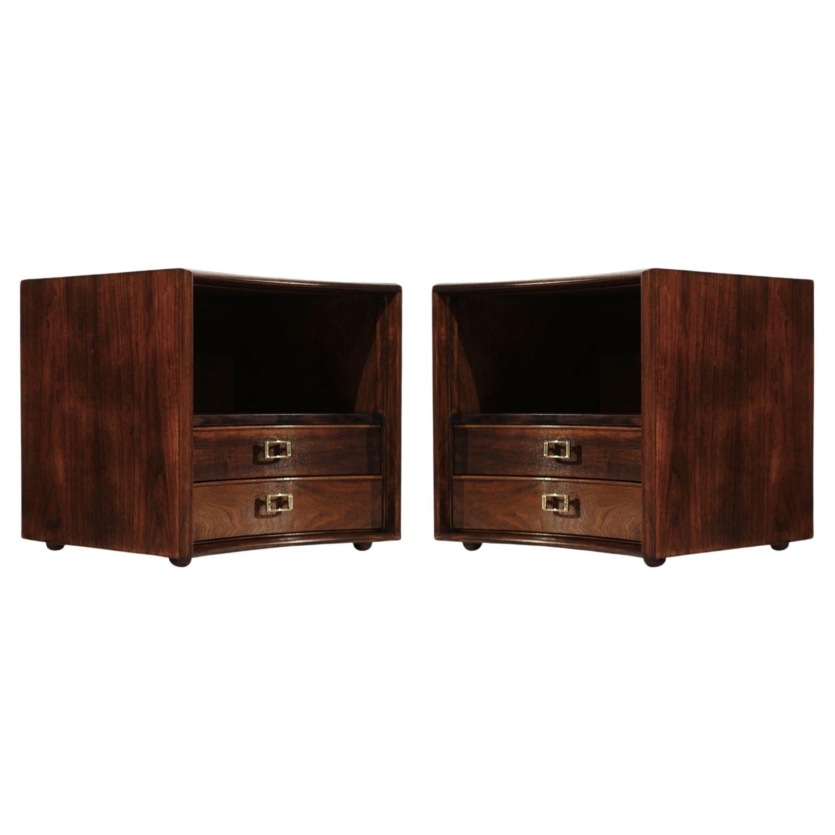 Set of Walnut Concave Bedside Tables by Paul Frankl, C. 1950s
