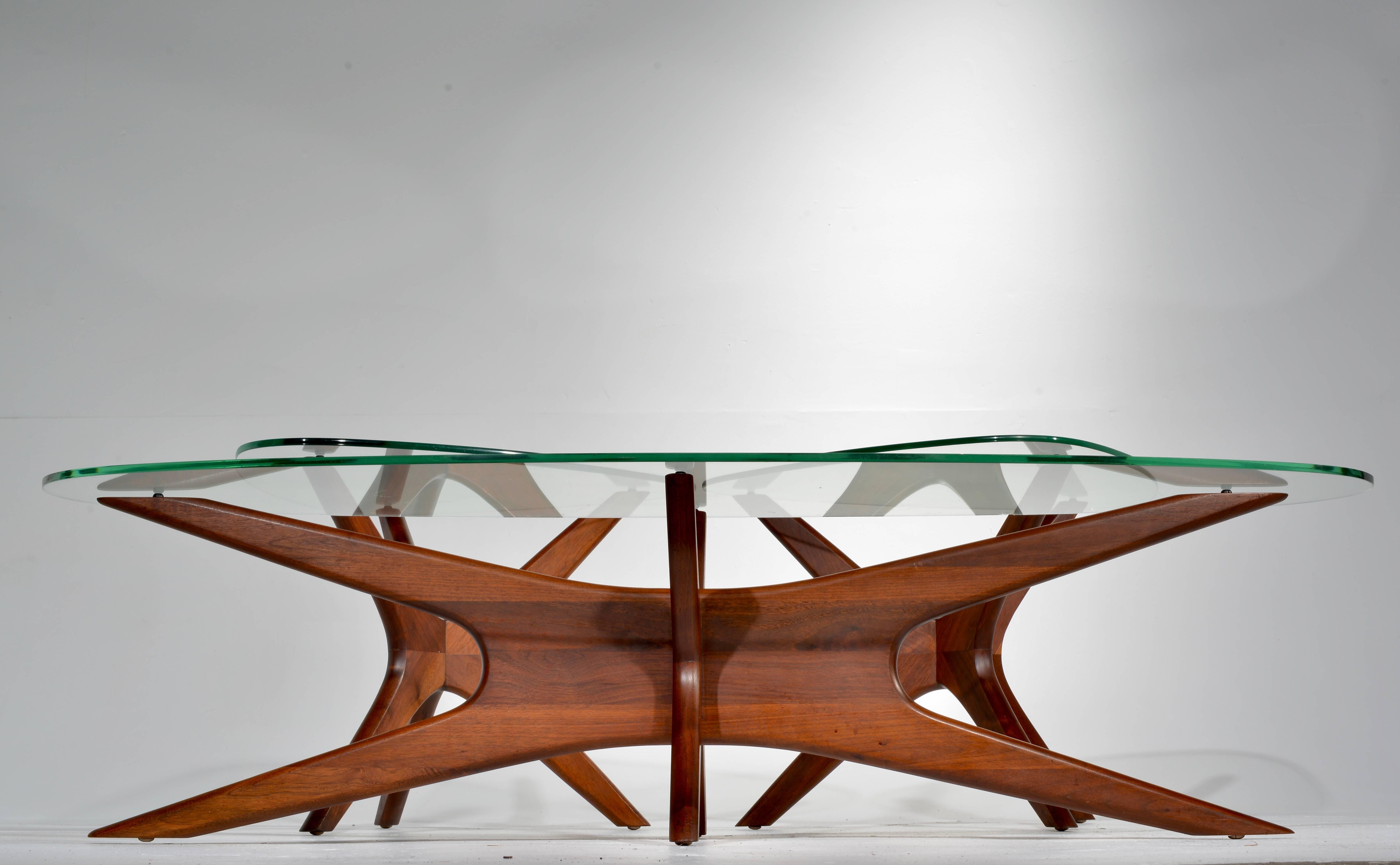 Large coffee table and a pair of walnut side tables designed by Adrian Pearsall, manufactured by Craft Associates.
 