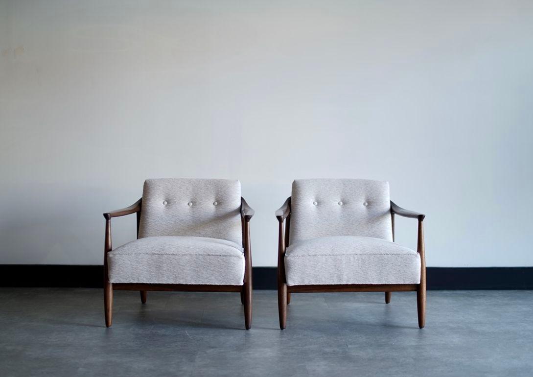 Americano Set of Walnut Lounge Chairs by Erwin Lambeth, C. 1950s in vendita