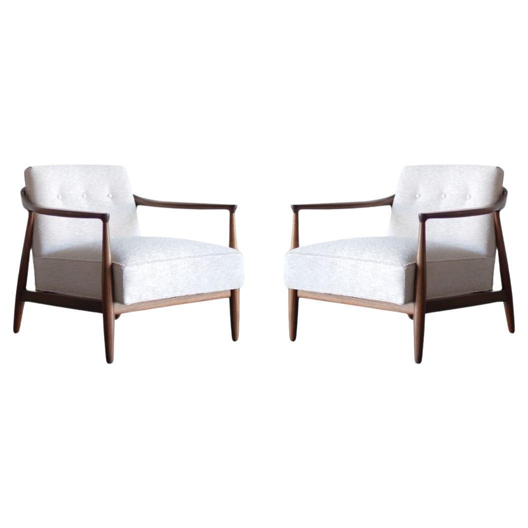 Set of Walnut Lounge Chairs by Erwin Lambeth, C. 1950s