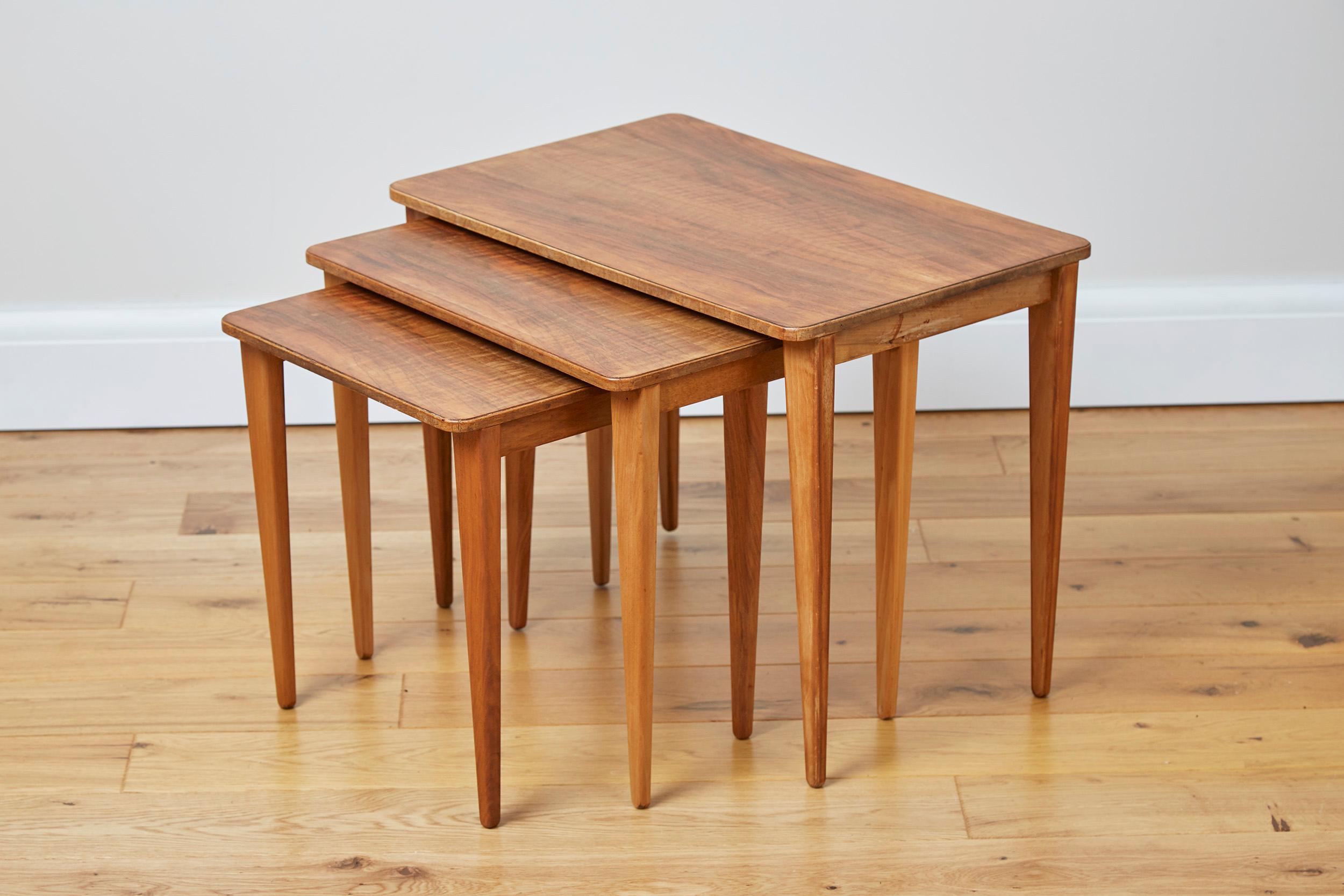 A very good condition set of walnut nesting tables by Gordon Russell.
Refinished by a specialist these are a Classic design.