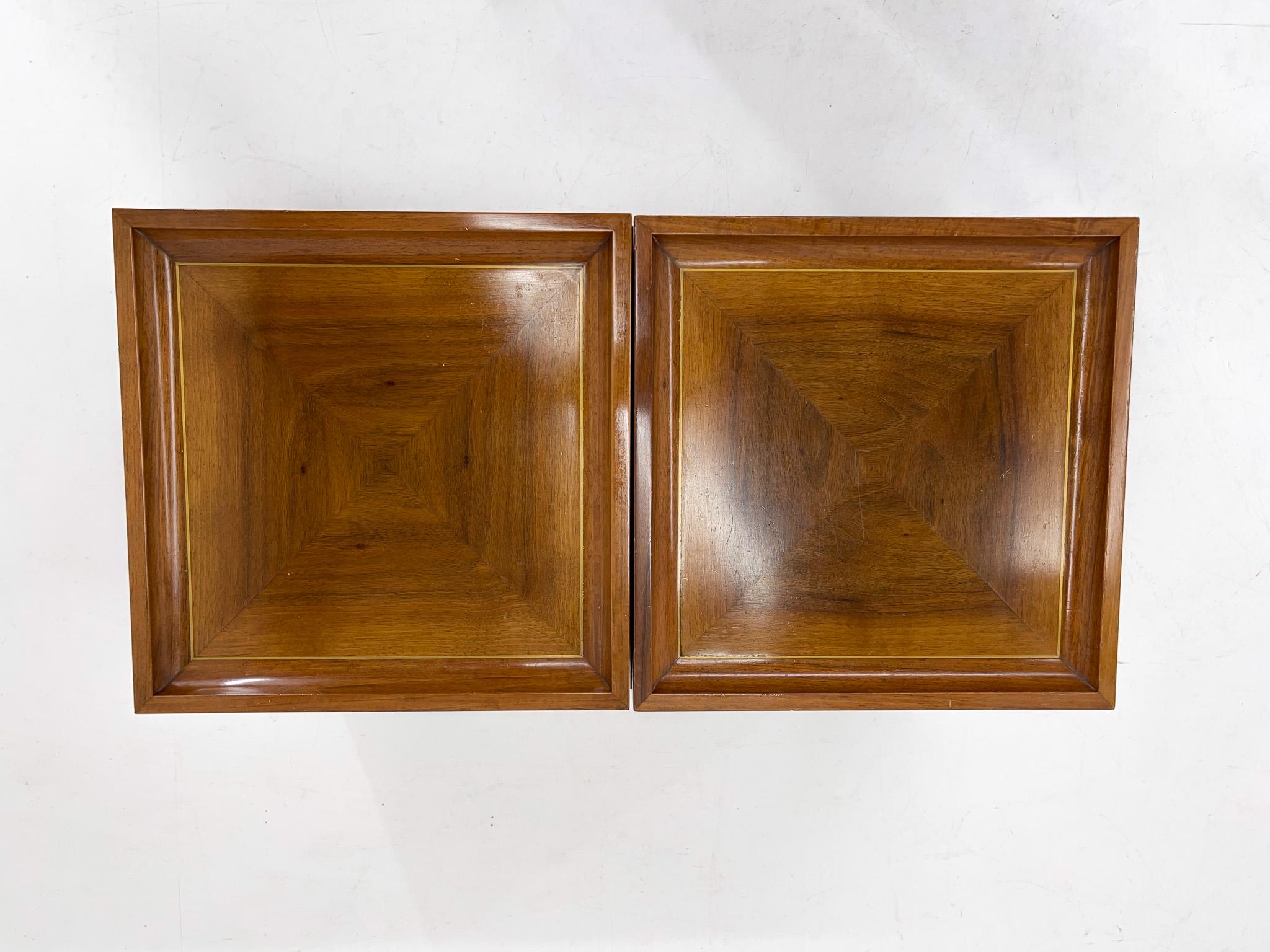 Set of Walnut Veneer Side or Night Tables with Brass Detail, Italy, 1950s 7