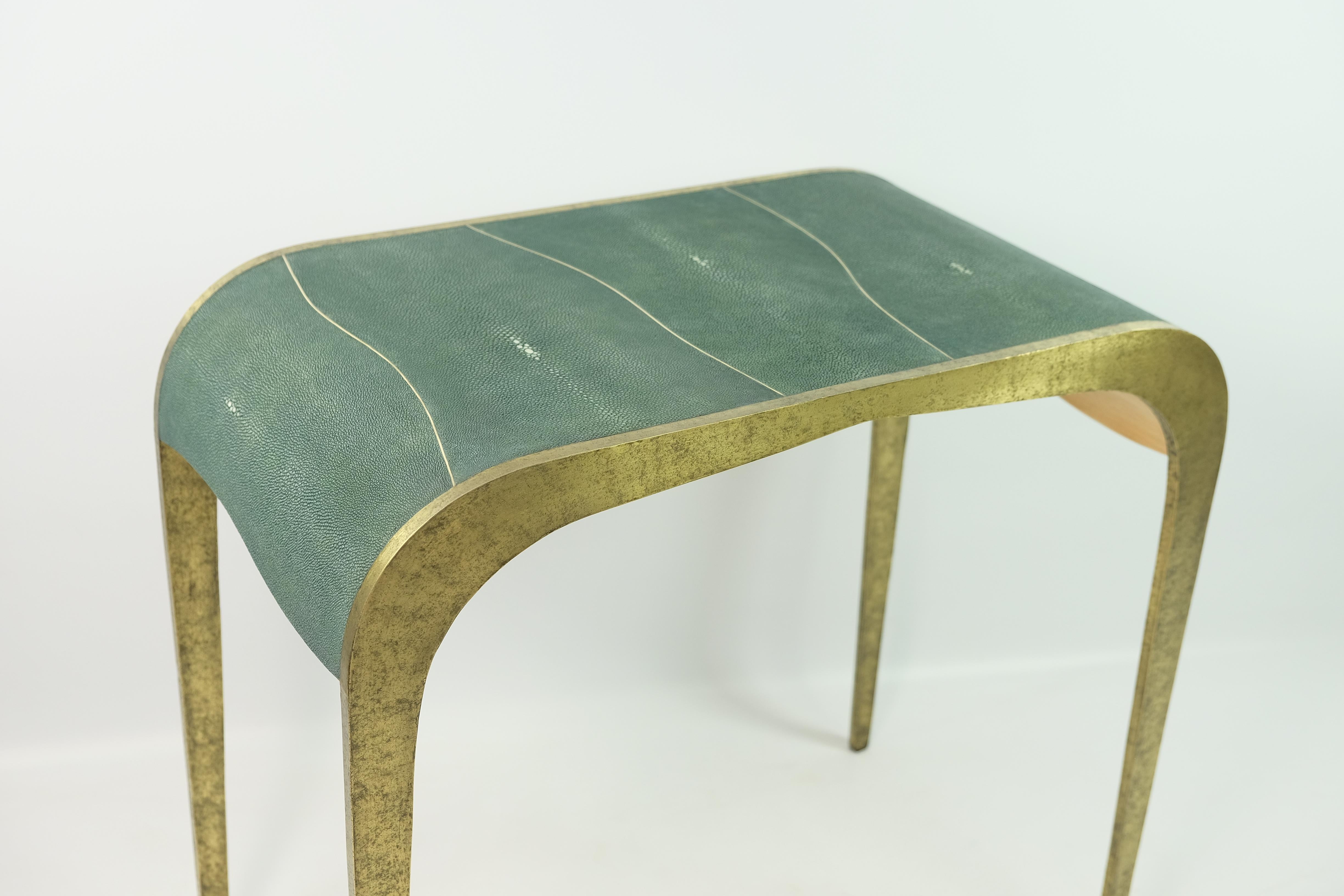 Hand-Crafted Set of Waterfall Nesting Tables in Shagreen and Hammered Brass by Ginger Brown For Sale