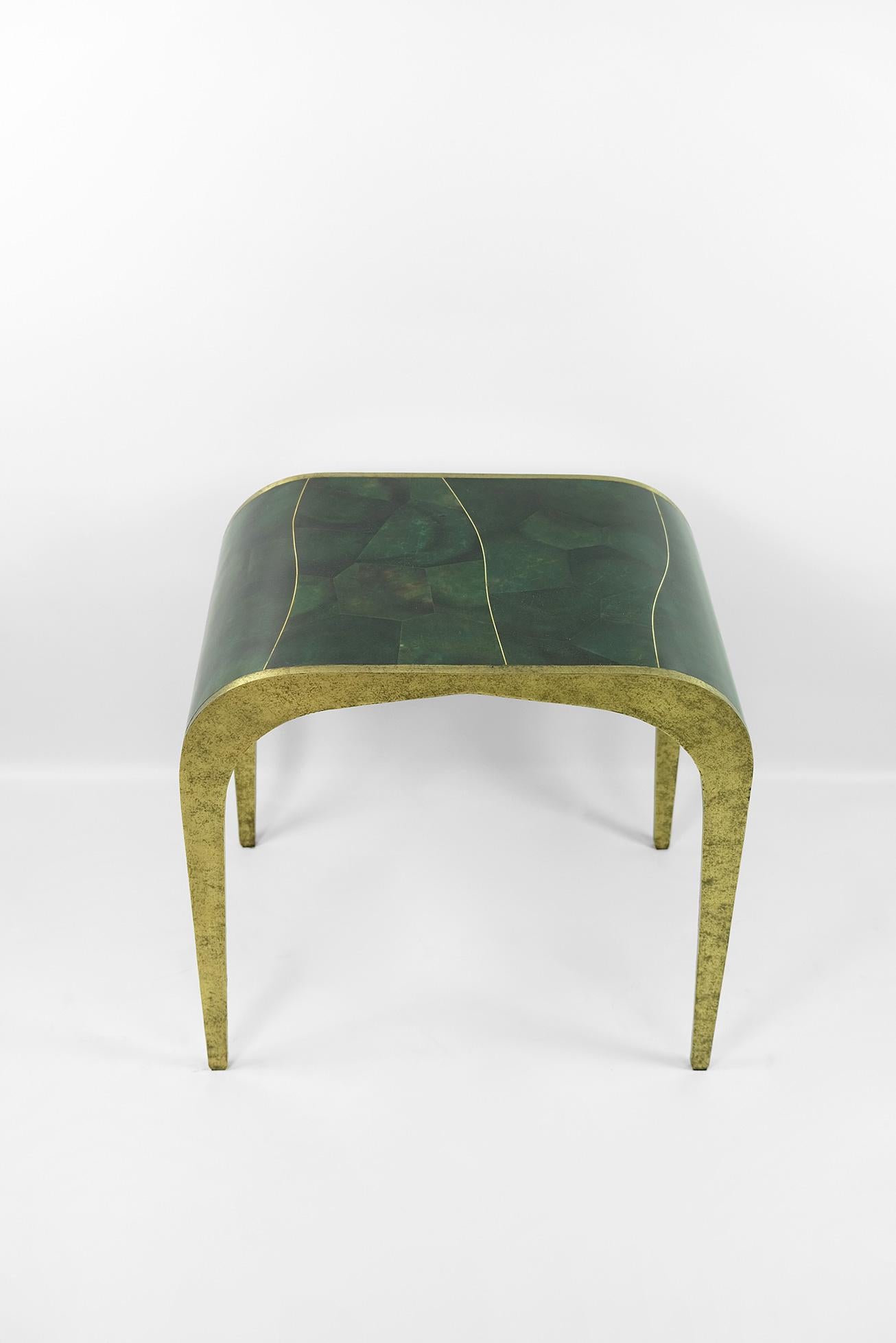 Contemporary Set of Waterfall Nesting Tables in Shagreen and Hammered Brass by Ginger Brown For Sale