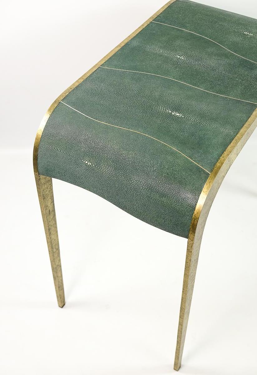 Set of Waterfall Nesting Tables in Shagreen and Hammered Brass by Ginger Brown For Sale 1
