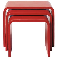 Set of Waterfall Red Lacquer Nesting Table by Robert Kuo, Limited Edition