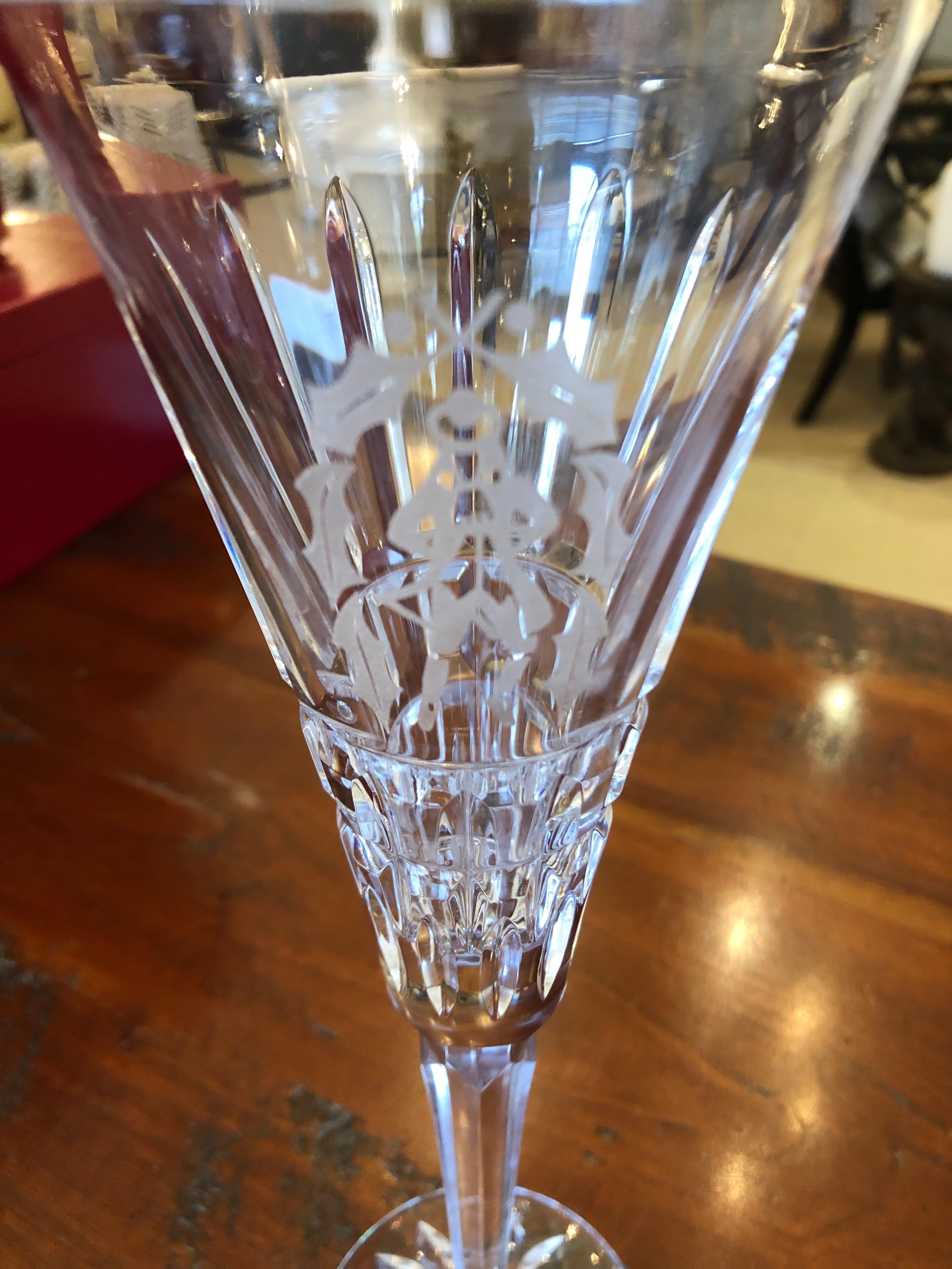 Set of Waterford Crystal 12 Days of Christmas Champagne Flutes In Excellent Condition In Hopewell, NJ
