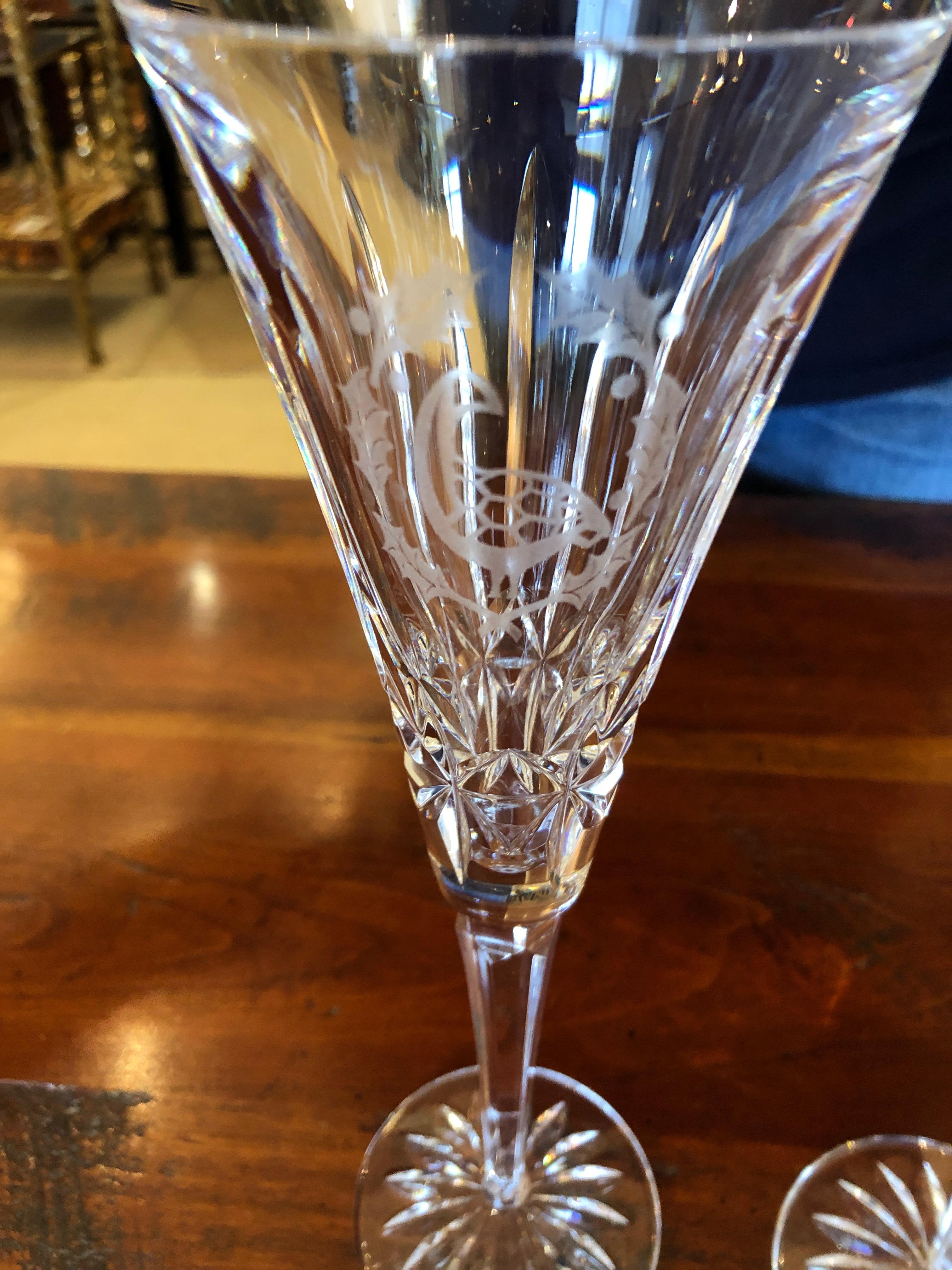 Contemporary Set of Waterford Crystal 12 Days of Christmas Champagne Flutes