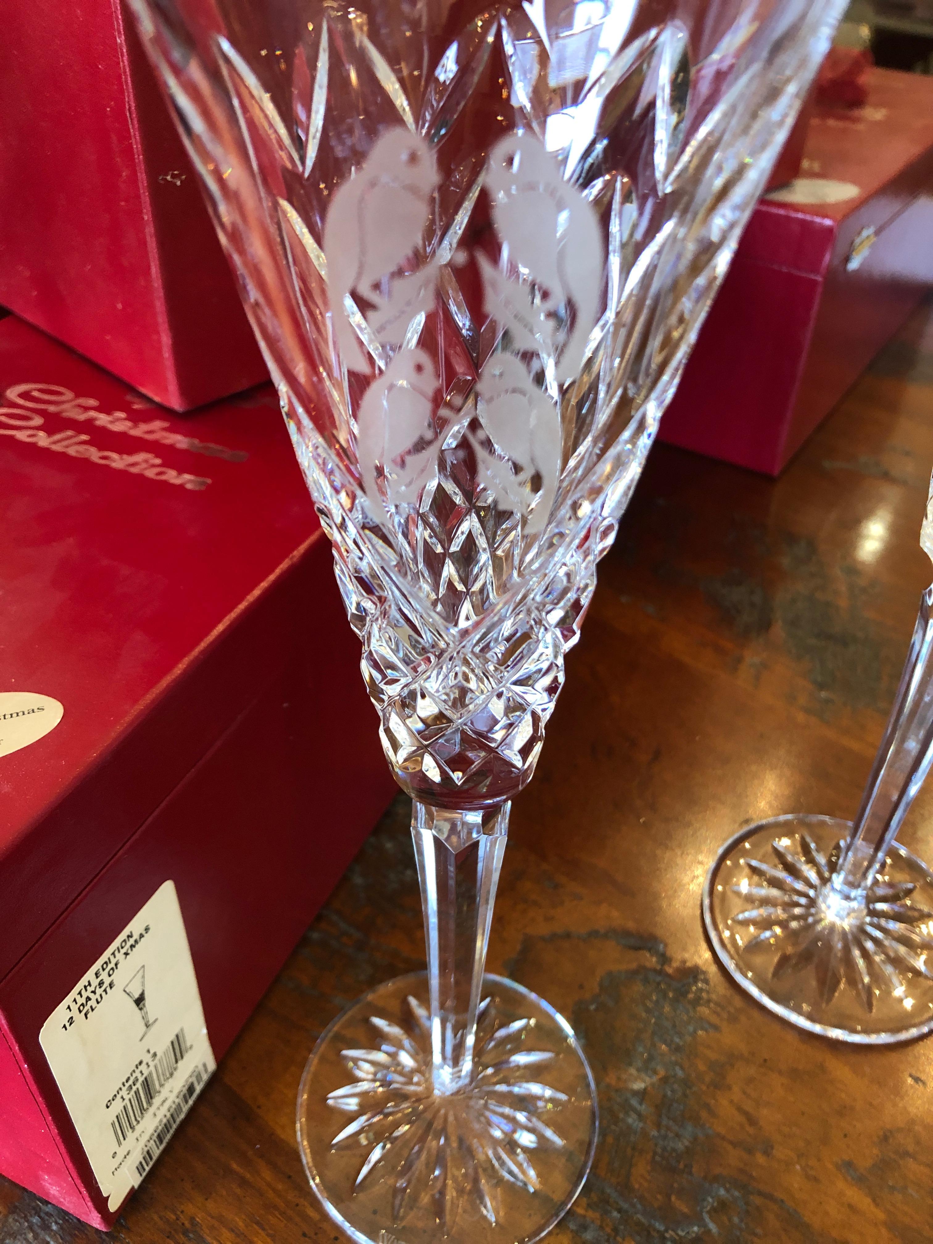 Set of Waterford Crystal 12 Days of Christmas Champagne Flutes 1