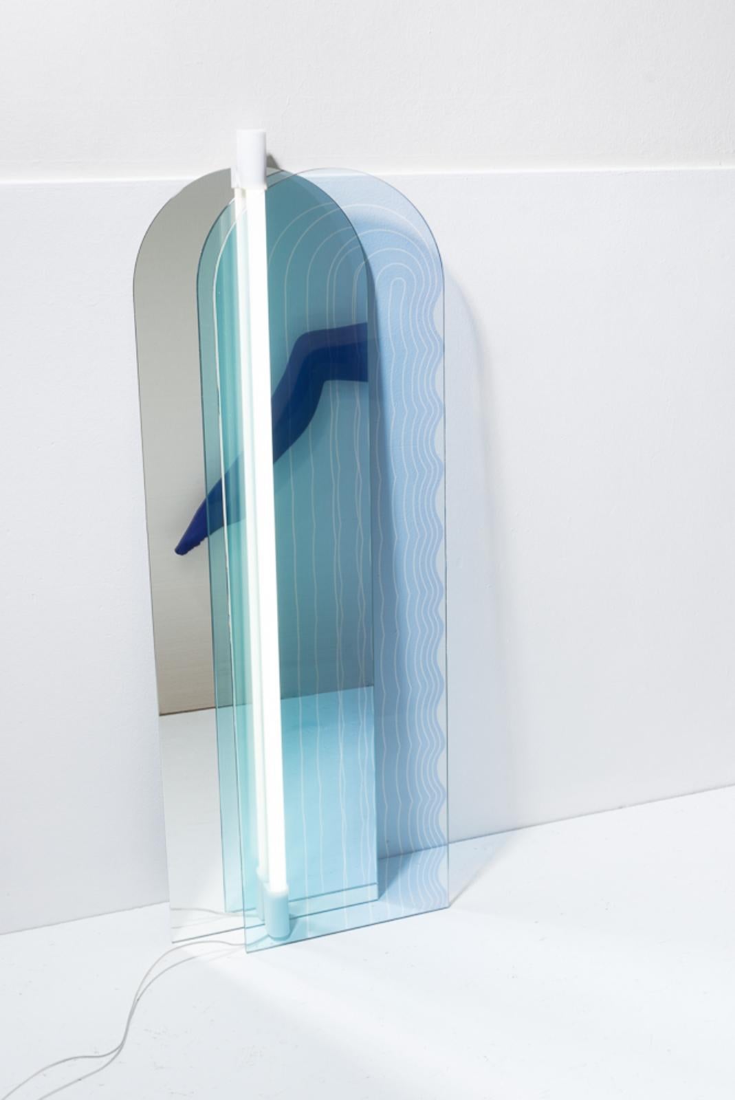 Post-Modern Set of Wave Infinity Glass Panel and Mirror by Studio Thier & Van Daalen For Sale