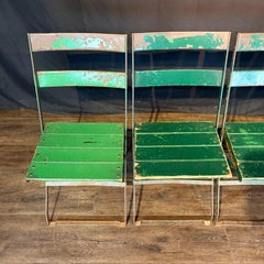 Set of Weathered Green Bistro Chairs with Original Paint