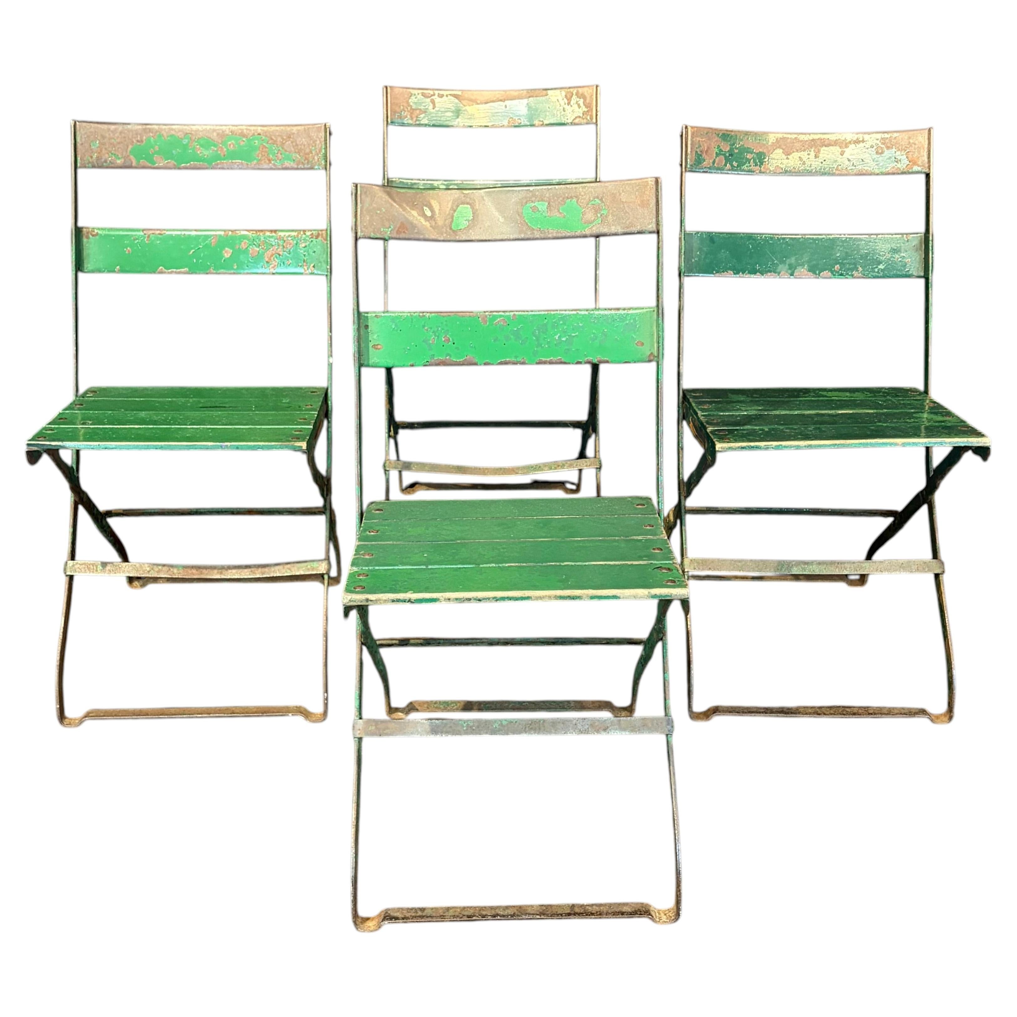 Set of Weathered Green Bistro Chairs with Original Paint